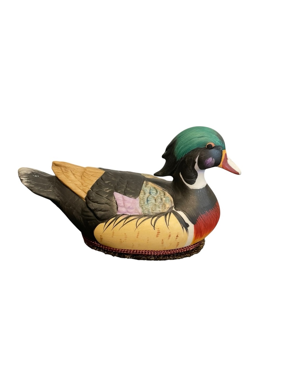 Jasco Hand Painted Ceramic Wood Duck Figurine Clothes Hat Brush Vintage